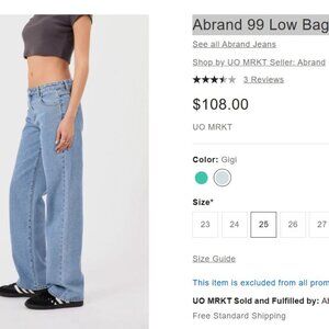 NWOT Abrand 99 Low Baggy Gigi Straight Jean size 27